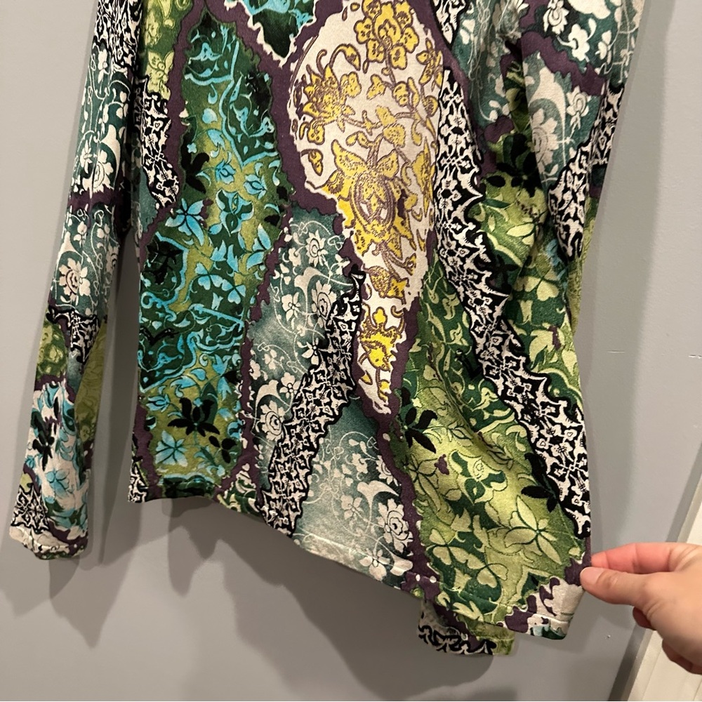 Silk Lightweight Knit Long Sleeve Sweater V-Neck Abstract Floral Y2K Grunge Lg - Picture 8 of 16